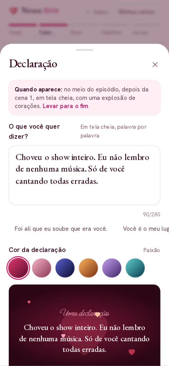 Tela do estúdio: Escreva as declarações