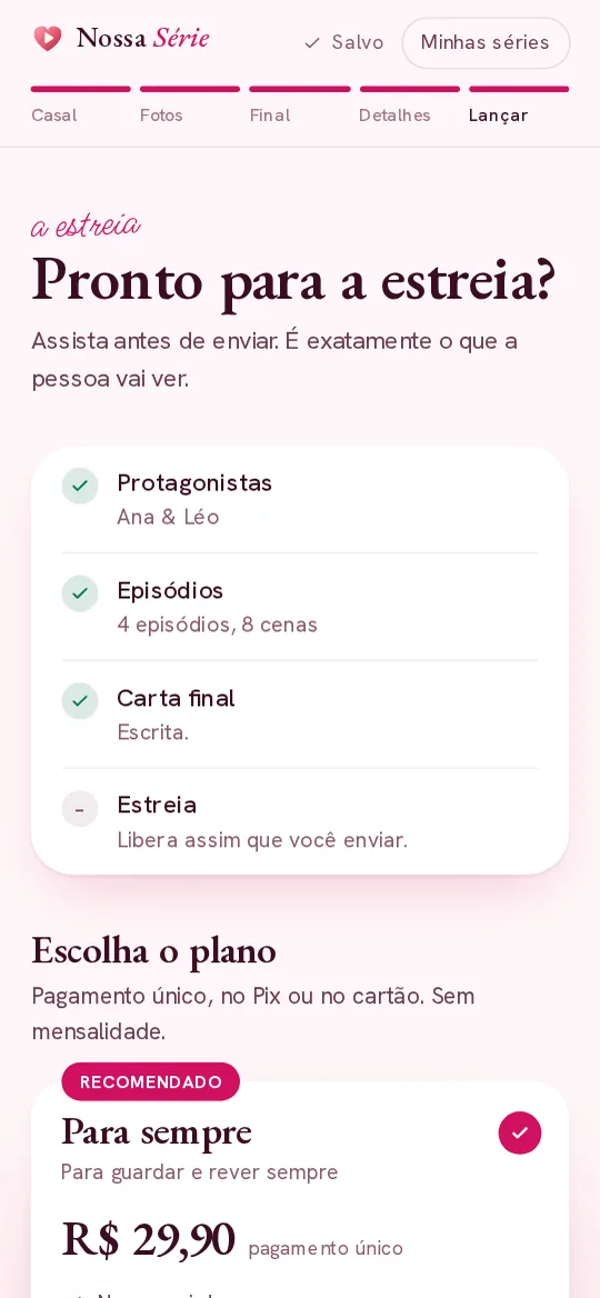 Tela do estúdio: Escolha o plano
