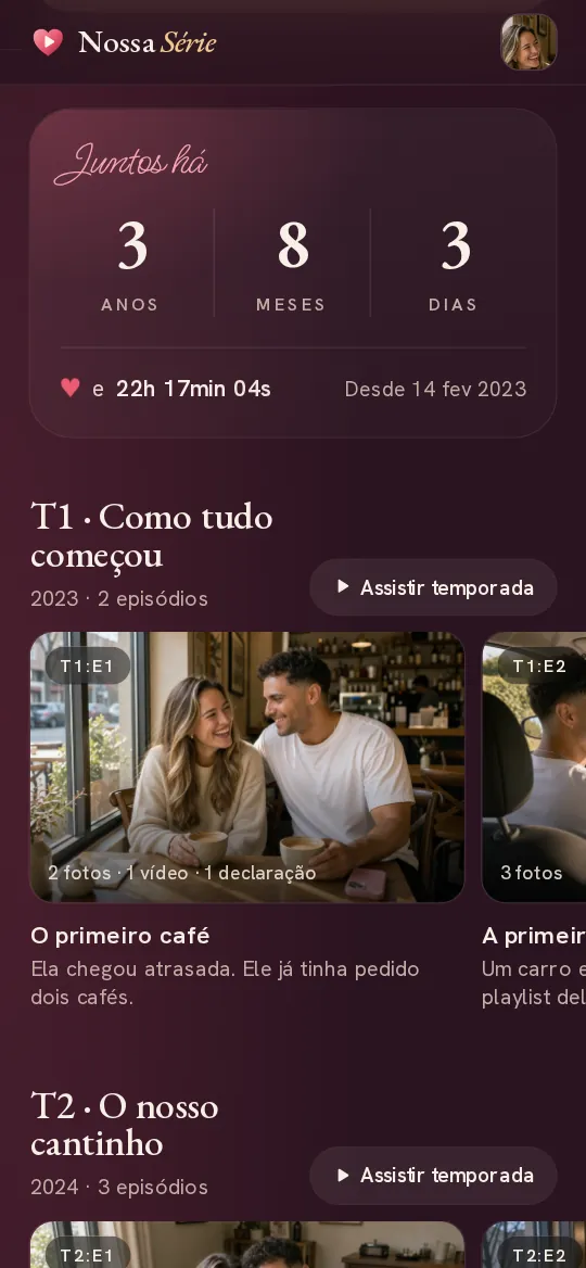 Temporadas e episódios: Juntos há… contando ao vivo, e as temporadas.